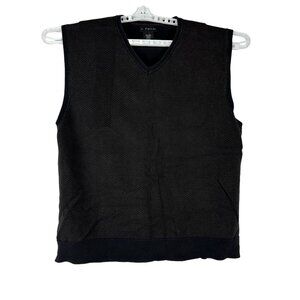 J Ferrar Mens Black Sweater Vest XL V Neck 100 Percent Cotton Made In Hong Kong